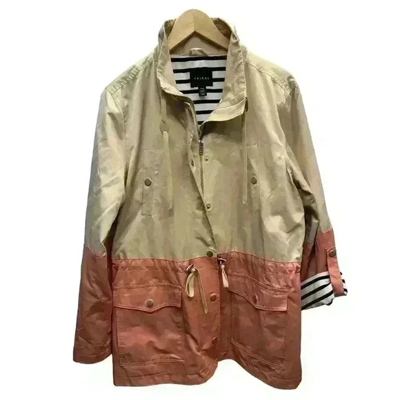 TRIBAL NWOT WATER REPELLENT RAIN JACKET WINDBREAKER TAN PINK SIZE MEDIUM - Picture 3 of 12